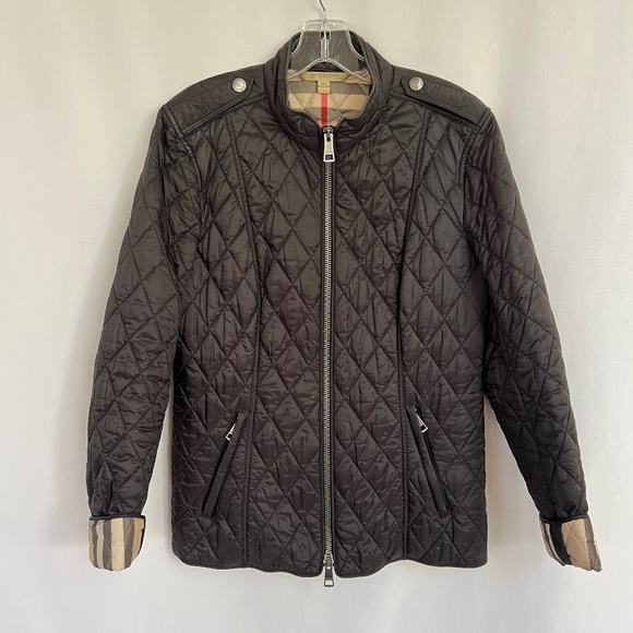 BURBERRY BRIT Quilted Jacket Nova Check Lining Black Size L - Picture 2 of 16